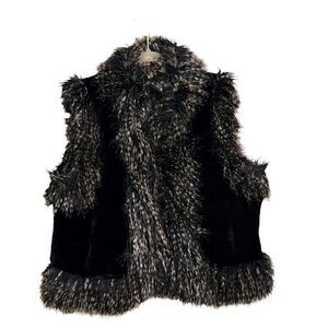 Parkhurst Outdoor Edition black & gray faux fur vest Mob Wife whimsigoth L